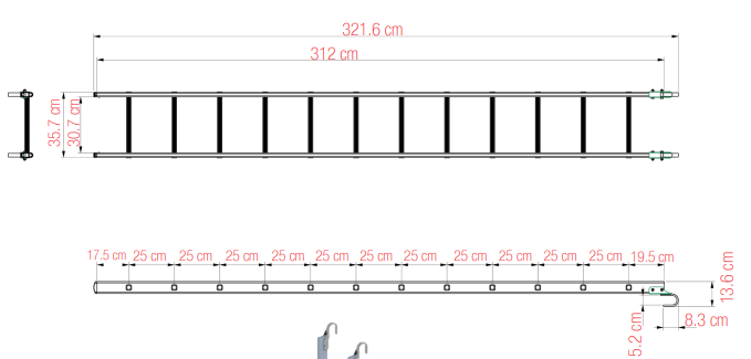 ÉCHELLE POUR PLANCHER À TRAPPE ALUMINIUM 312 CM