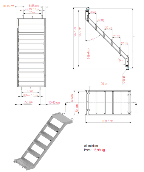 ESCALIER ALUMINIUM  150x100x60 ,16 kg