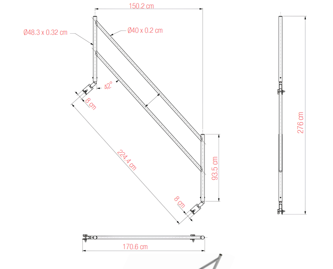 GARDE-CORPS INTÉRIEUR D'ESCALIER ALU 250 cm, 6,7 kg