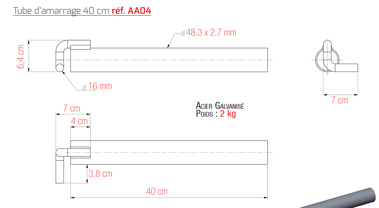 TUBE D'AMARRAGE 40 cm, 2 kg